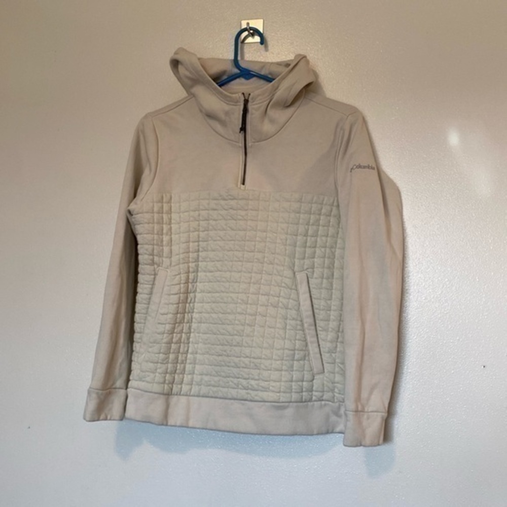 Columbia quilted cream mid zip up cotton blend pull over jacket sweatshirt